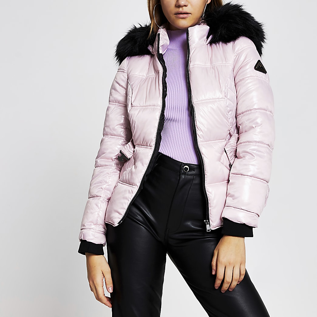 Purple quilted double zip padded coat | River Island