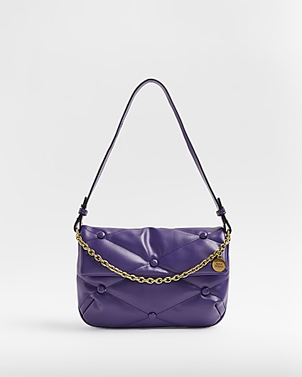 Purple quilted shoulder bag