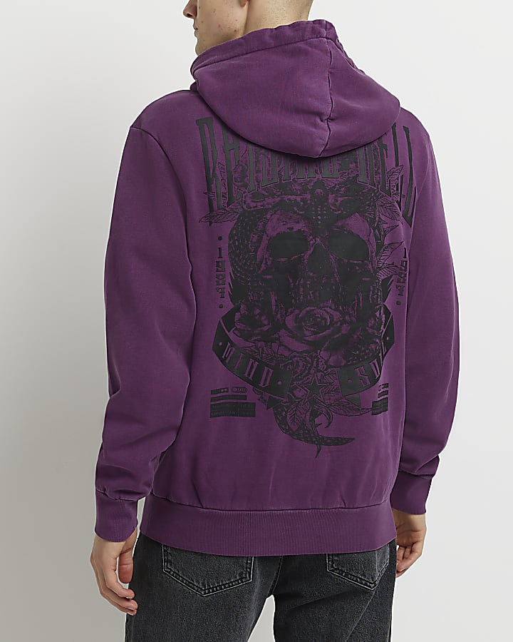 Purple Regular fit graphic back print hoodie