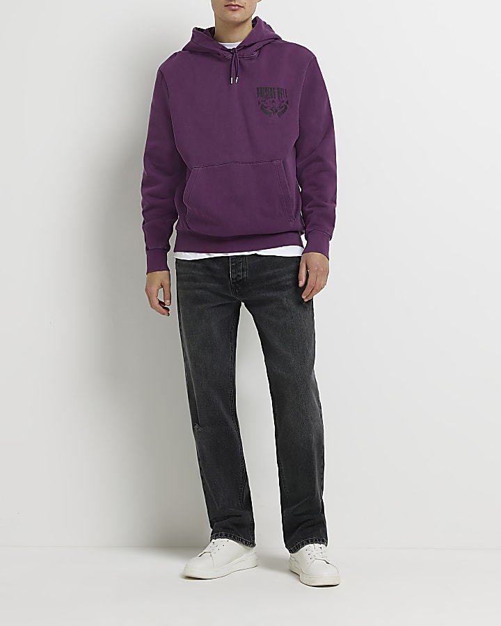 Purple Regular fit graphic back print hoodie