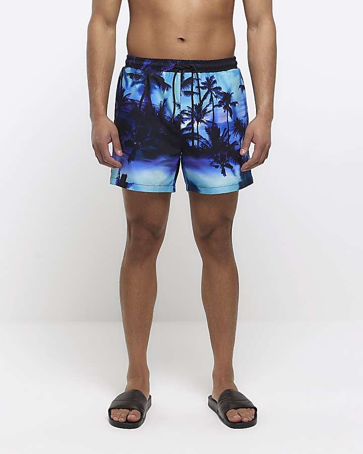 Purple regular fit graphic print swim shorts