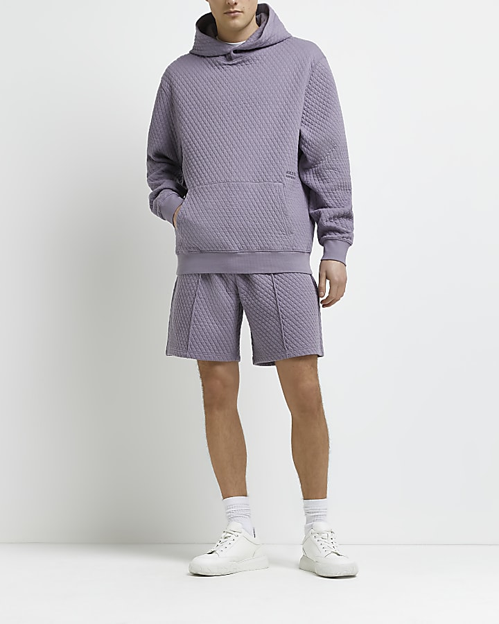 Purple regular fit quilted hoodie