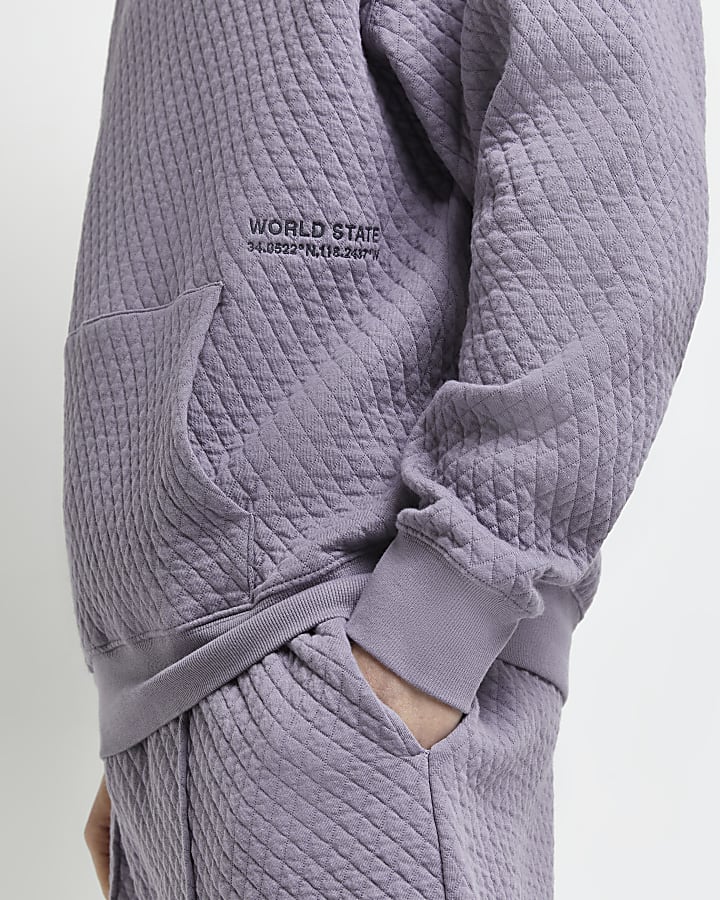 Purple regular fit quilted hoodie
