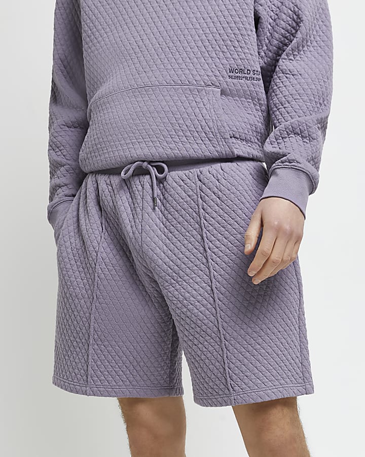 Purple regular fit quilted shorts