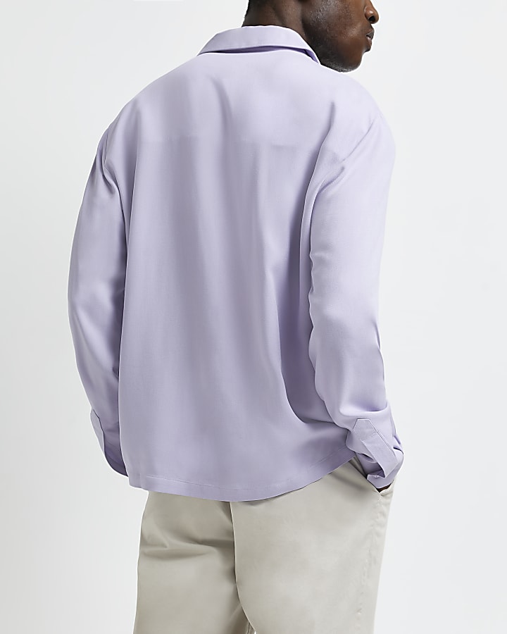 Purple regular fit revere long sleeve shirt