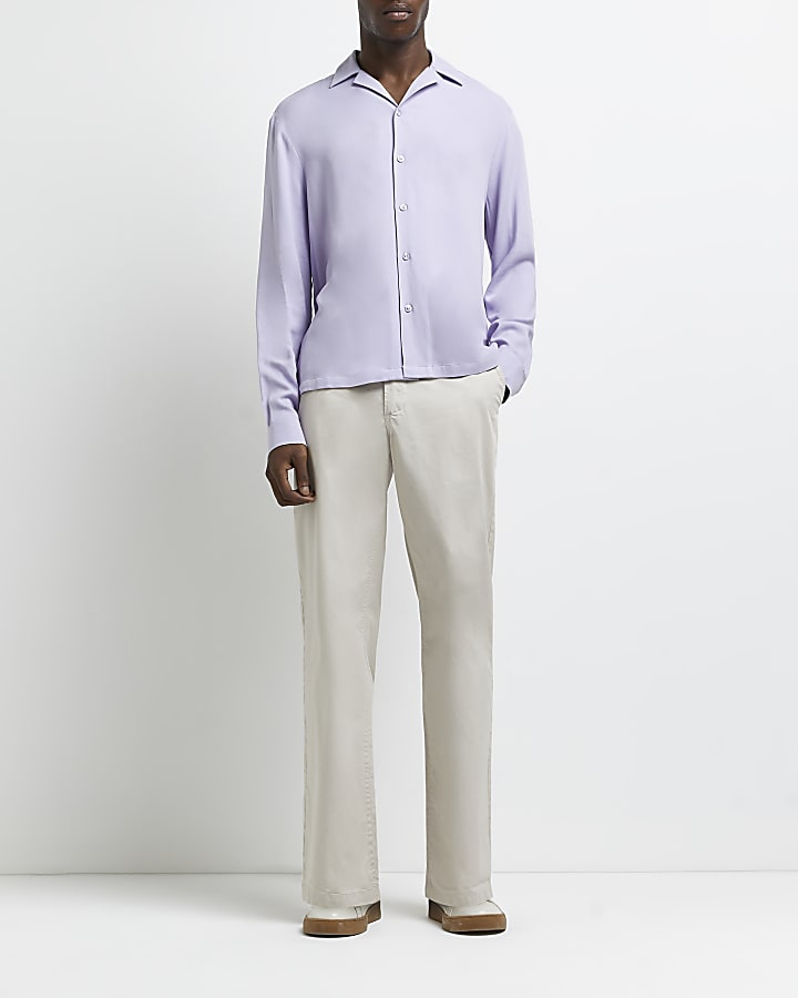 Purple regular fit revere long sleeve shirt