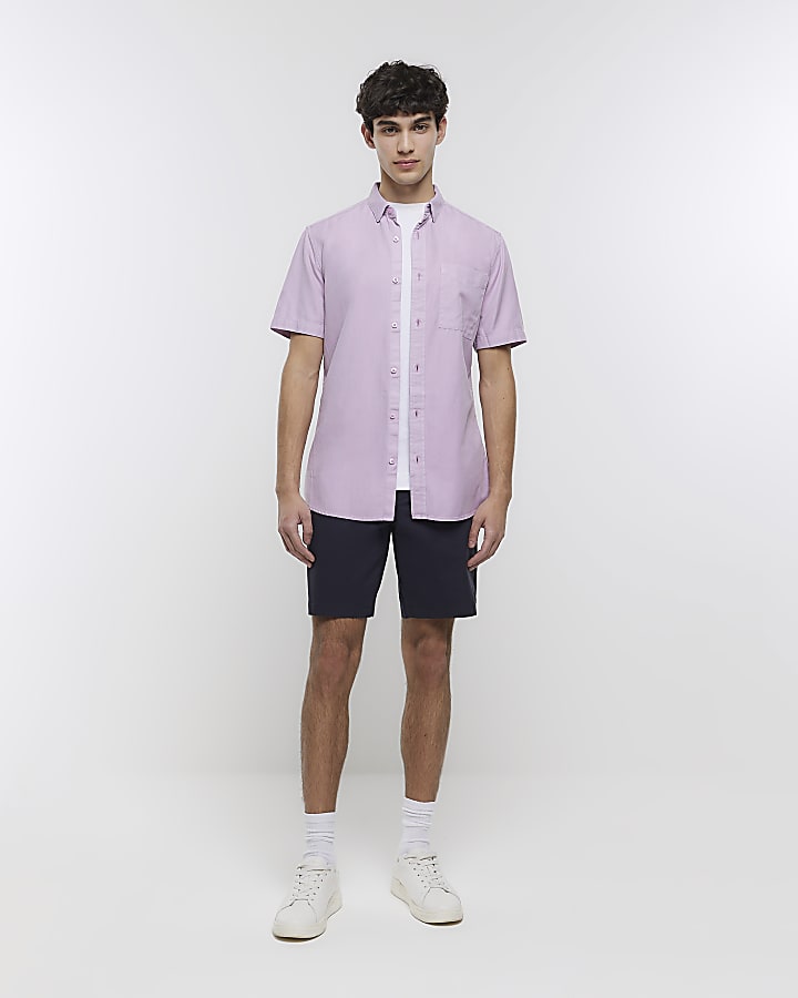 Purple Regular fit short sleeve lyocell Shirt