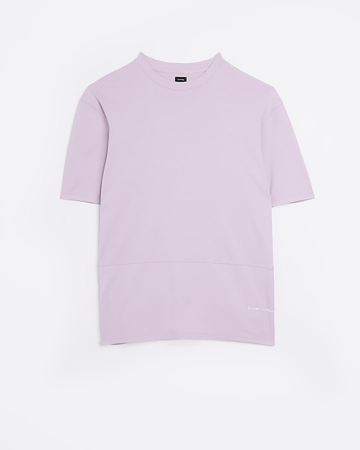 Purple regular fit stitch detail t-shirt