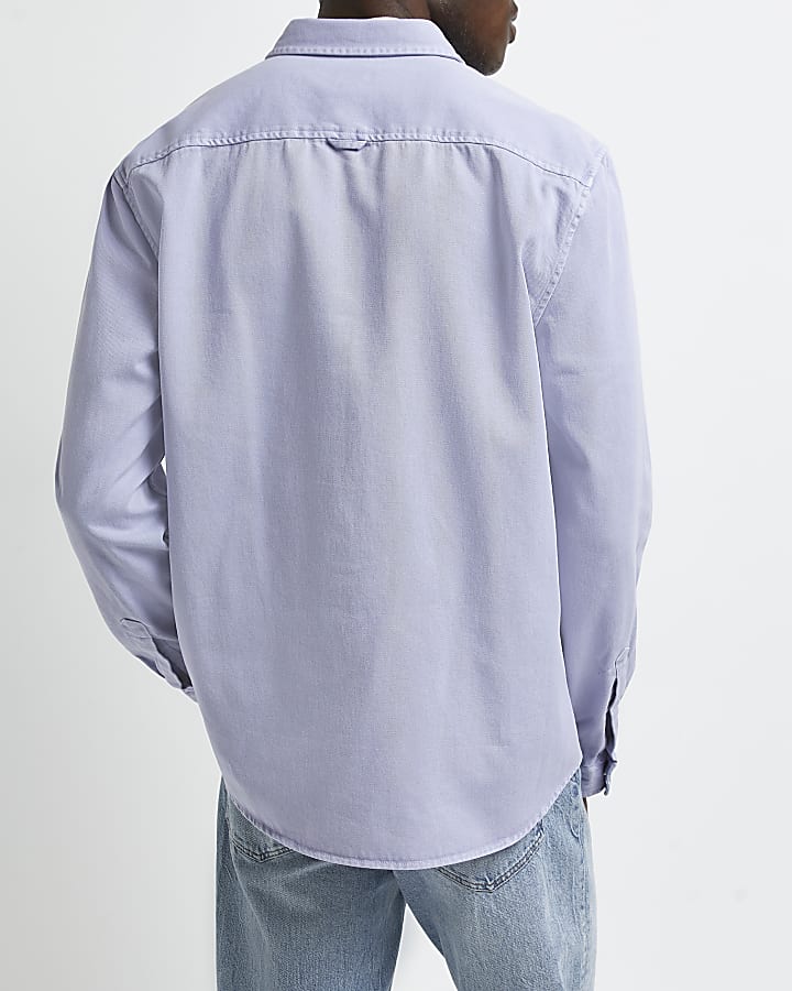 Purple regular fit twill long sleeve shirt