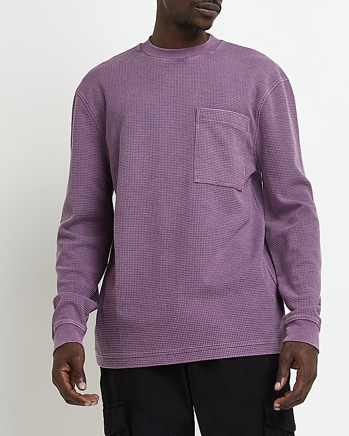 Purple Regular fit waffle long sleeve t-shirt