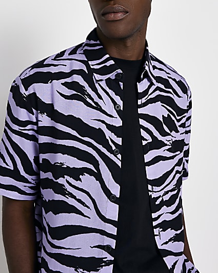 Purple Regular fit Zebra Print Shirt