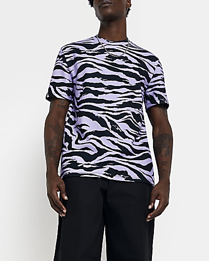 Purple Regular fit Zebra Print t-shirt