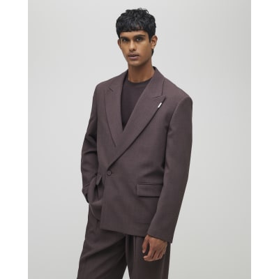 Purple Relaxed Fit Wrap Suit Jacket