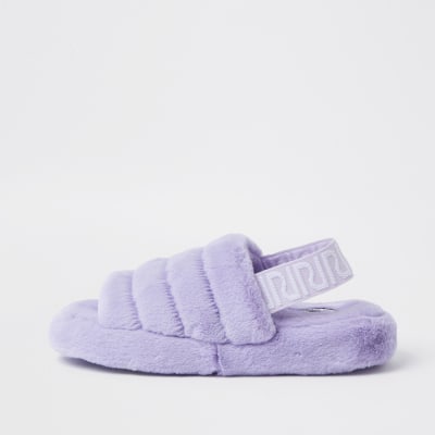 purple fur slippers