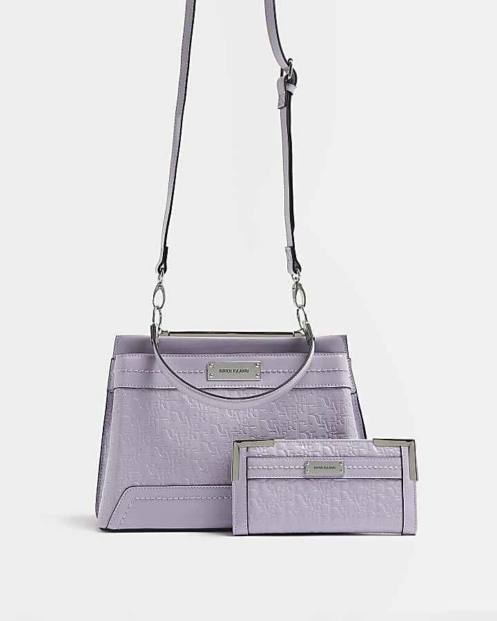 Purple RI monogram tote bag and purse set