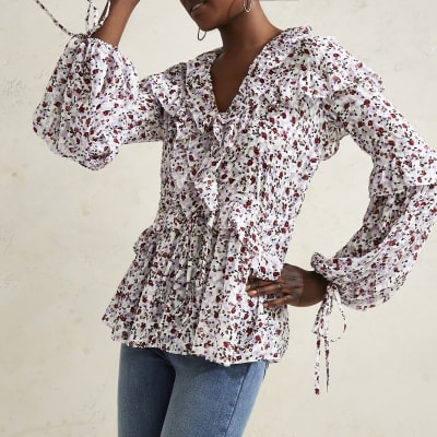 Purple RI Studio floral frill blouse