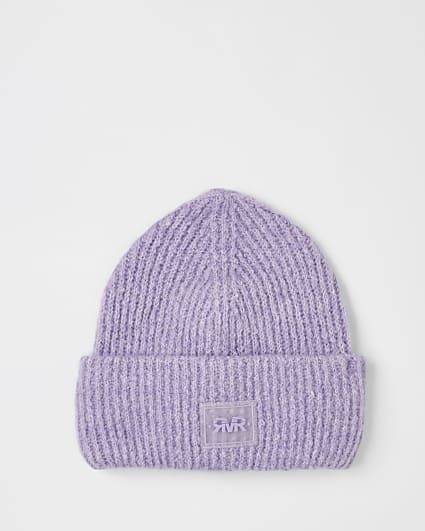 Purple ribbed beanie hat