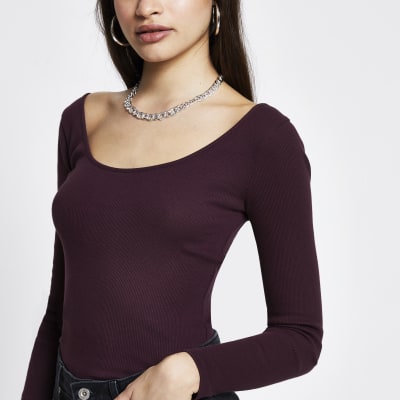 womens long sleeve purple shirt