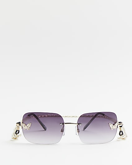 Purple rimless rectangular frame sunglasses