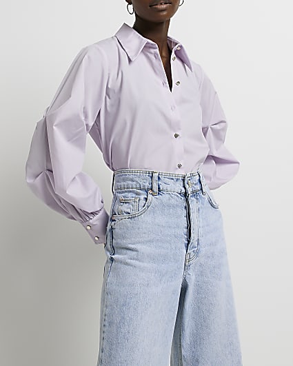 Purple ruched long sleeve shirt