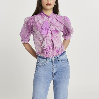 Purple ruffle embellished blouse top River Island