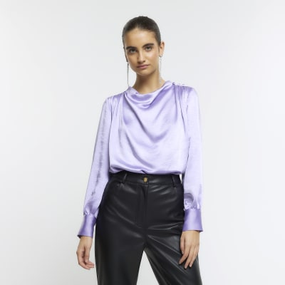 Purple satin cowl neck blouse | River Island