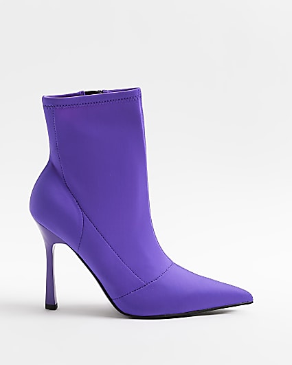 Purple satin heeled ankle boots