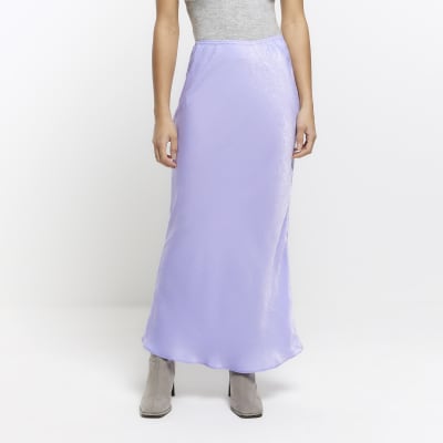 Purple satin maxi skirt River Island