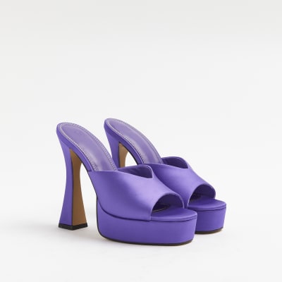 purple heeled mules