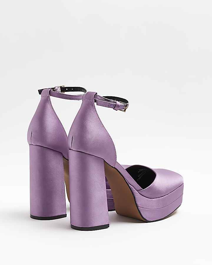 Purple satin platform heeled shoes
