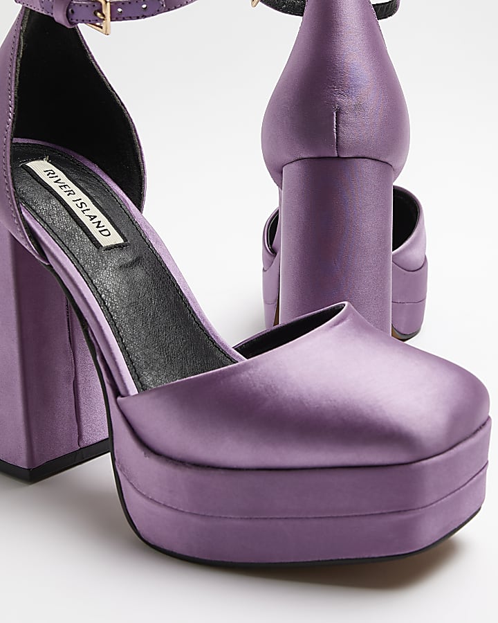 Purple satin platform heeled shoes