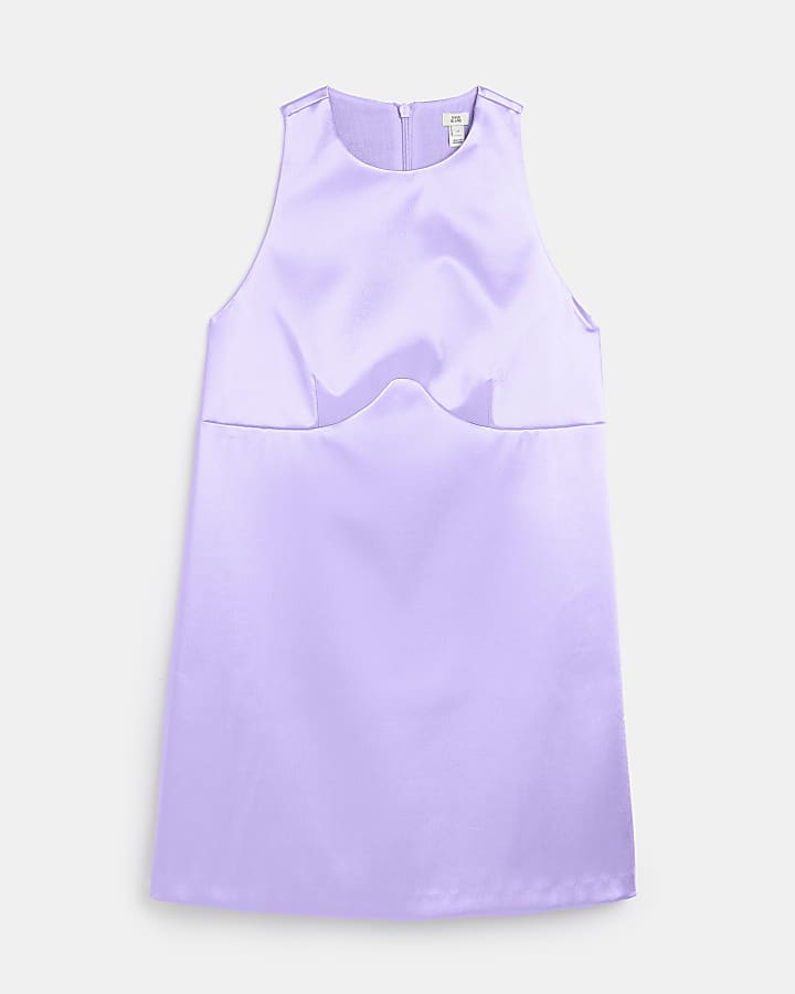 Purple satin shift mini dress