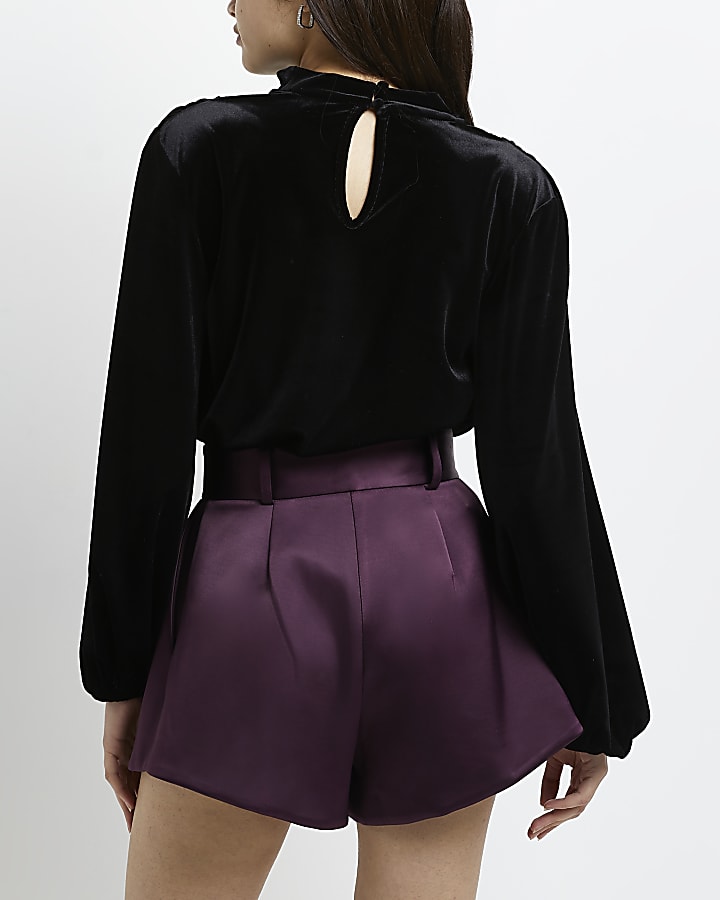 Purple satin structured shorts