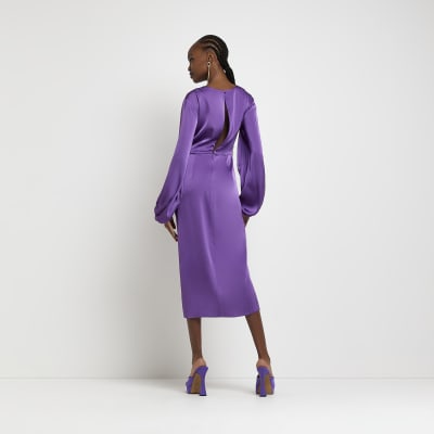 River Island Womens Purple brodeire Wrap Midi Dress - Size 8