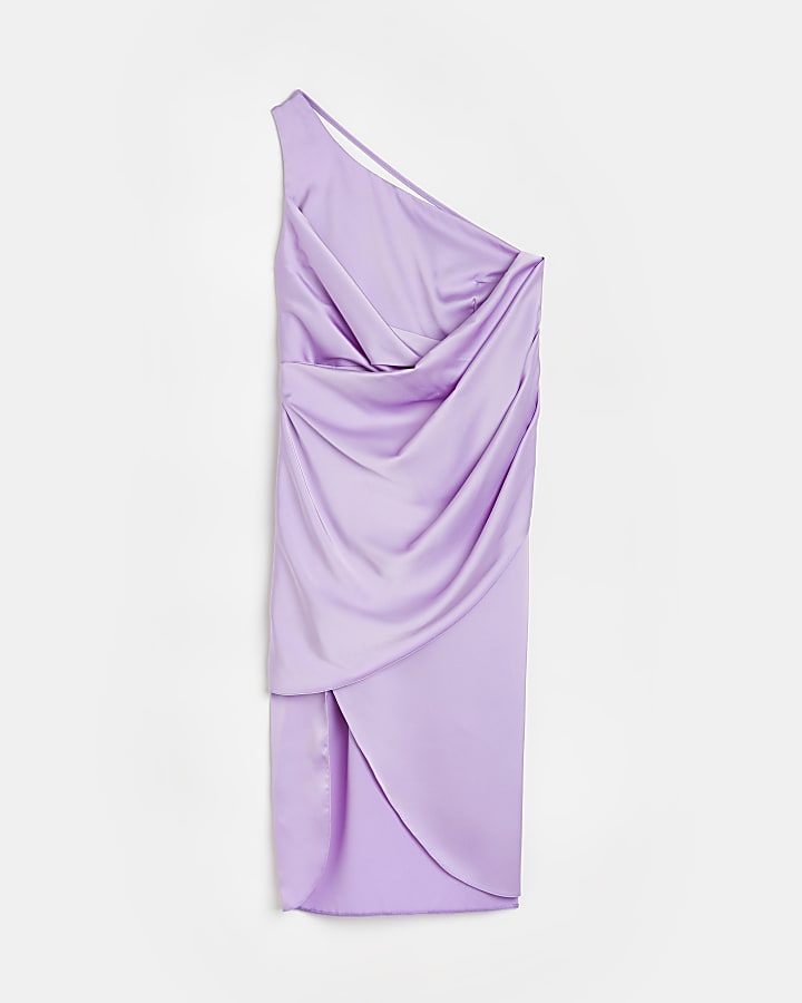 Purple satin wrap midi dress