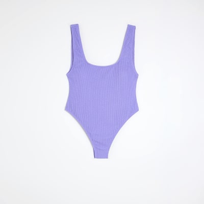 River Island crinkle textured swimsuit in lilac