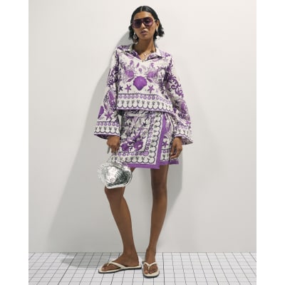 Sea Chain Print Wrap Mini Skirt