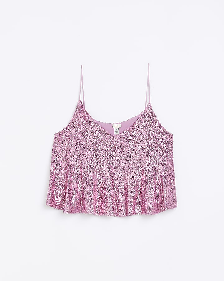 Purple sequin cropped cami top