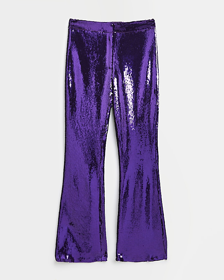 Purple sequin flared trousers