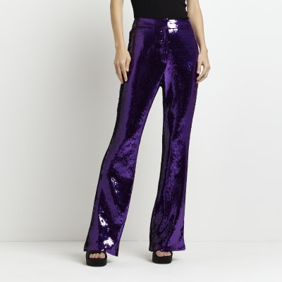 Purple sequin flared trousers