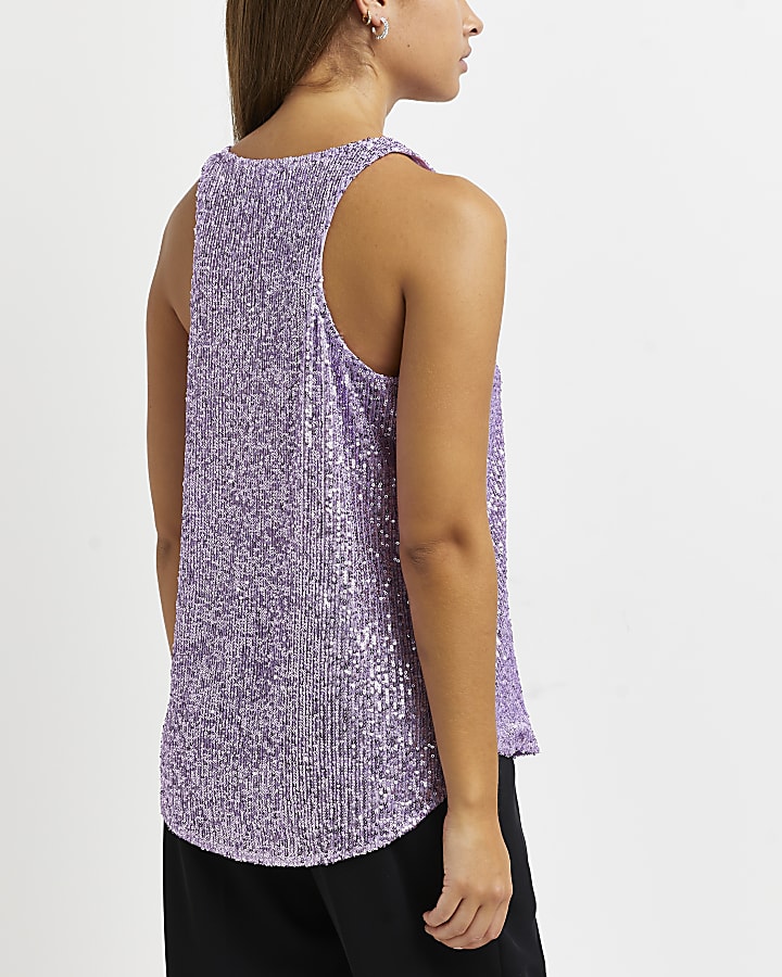 Purple sequin sleeveless top
