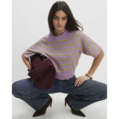 Purple Short Sleeve Striped Jumper