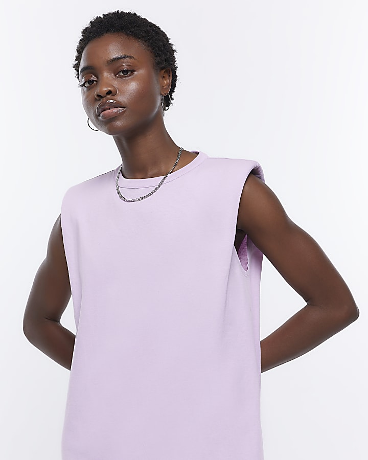 Purple shoulder pad t-shirt mini dress
