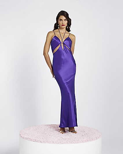 Purple silk slip maxi dress