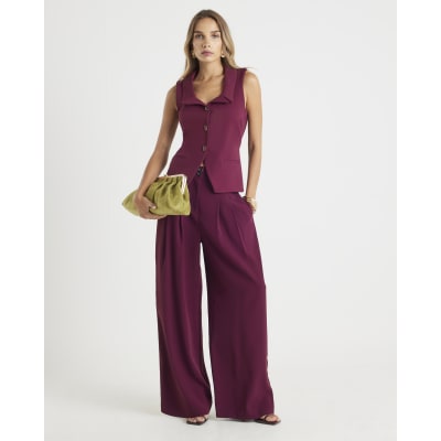 Purple Sleeveless Lapel Waistcoat