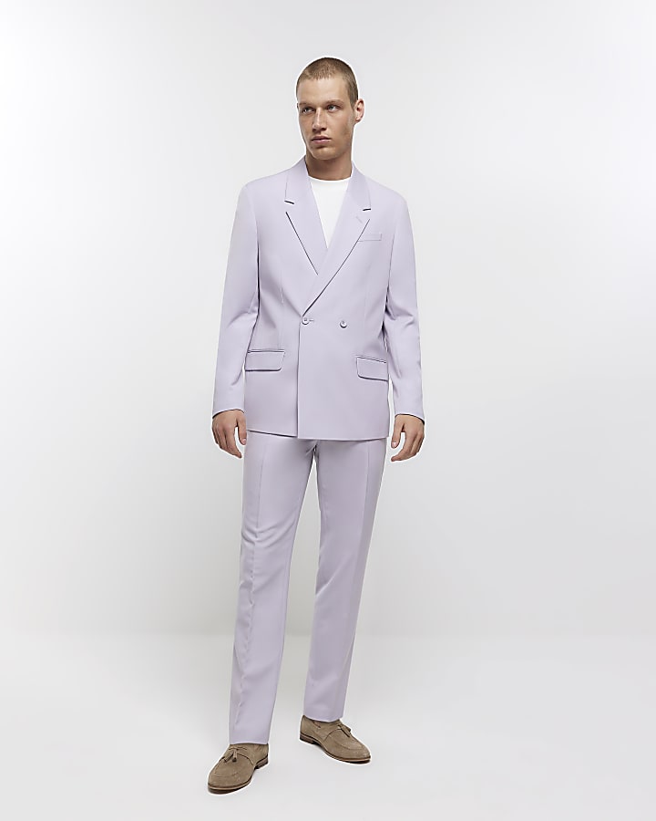 Purple slim fit double breasted suit jacket