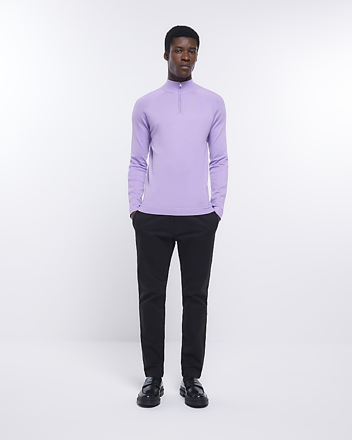 Purple slim fit half zip jumper