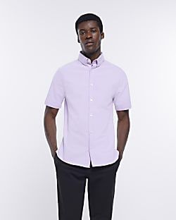 Purple slim fit stretch oxford shirt