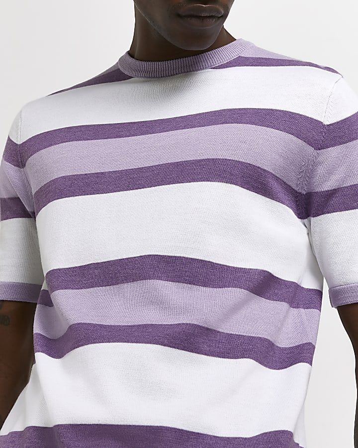 Purple Slim fit Stripe Knitted t-shirt