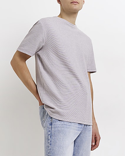 Purple slim fit stripe textured t-shirt